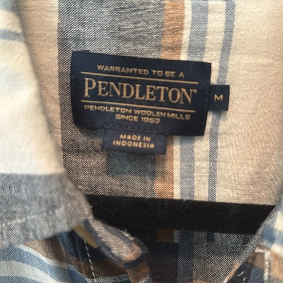 Pendelton Linen/Rayon Plaid button down Shirt Mens M Navy/Ceeam casual Western - Picture 5 of 9